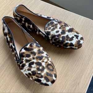 Leopard calfskin smoking loafer flats J Crew size 7.5 never worn